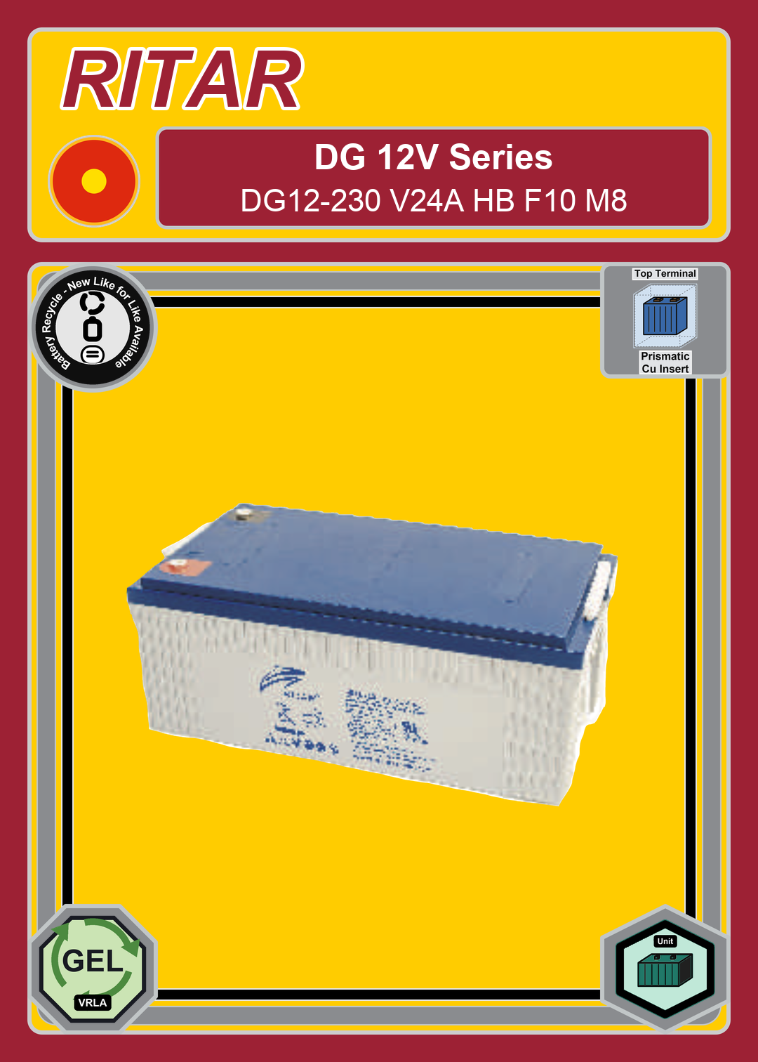 Battery Recycle Ritar DG Series DG12 230 V24A HB F10 M8