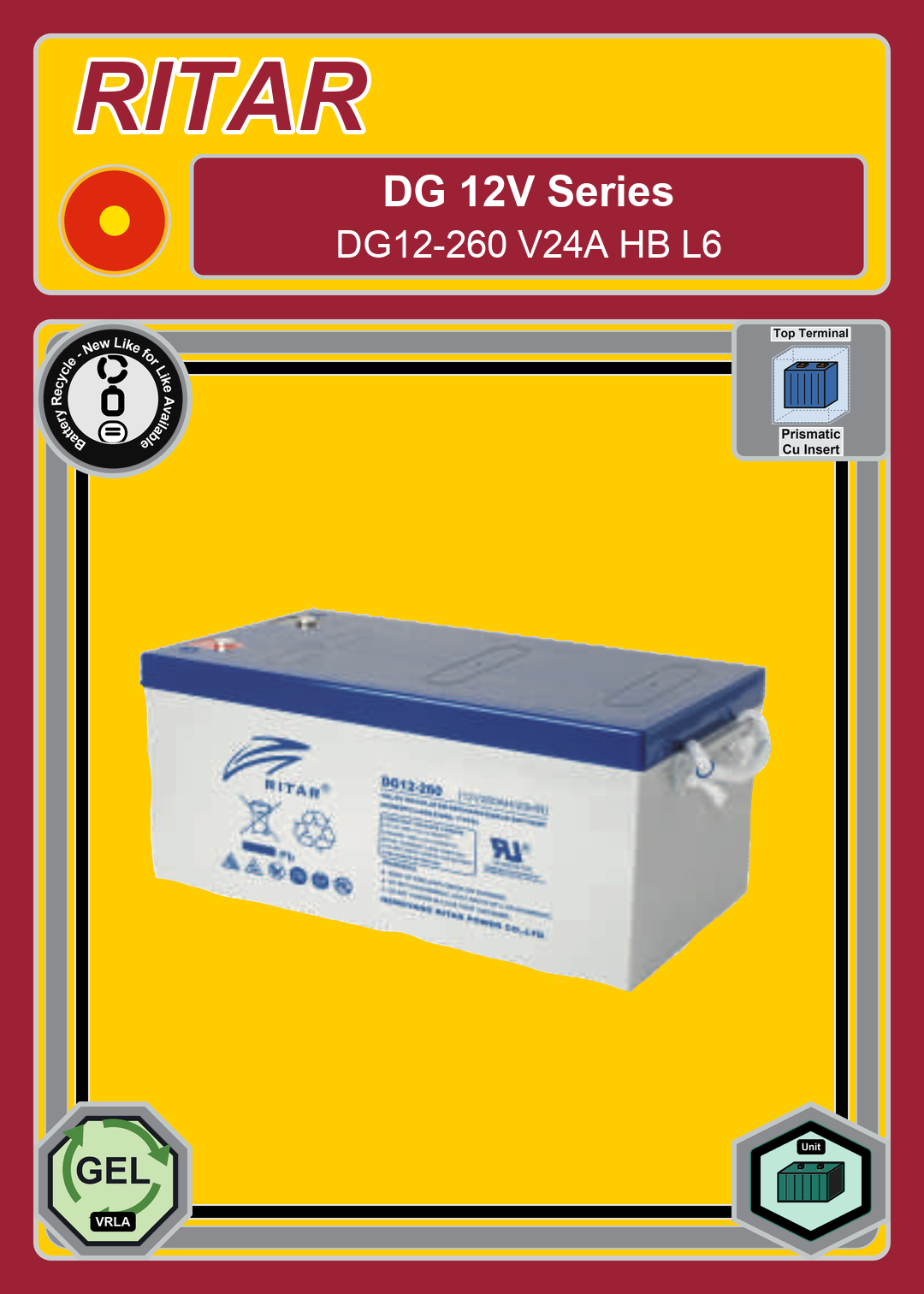 Battery Recycle Ritar DG Series DG12 260 V24A HB L6