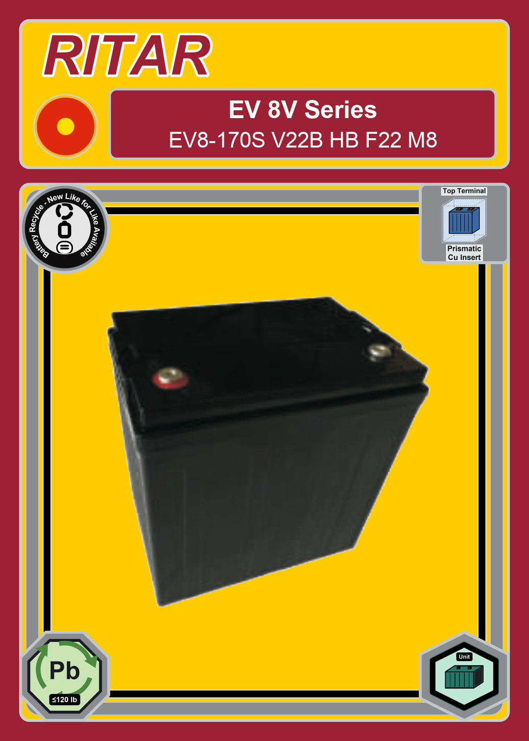 Battery Recycle Ritar EV Series EV8 170S V22B HB F22 M8