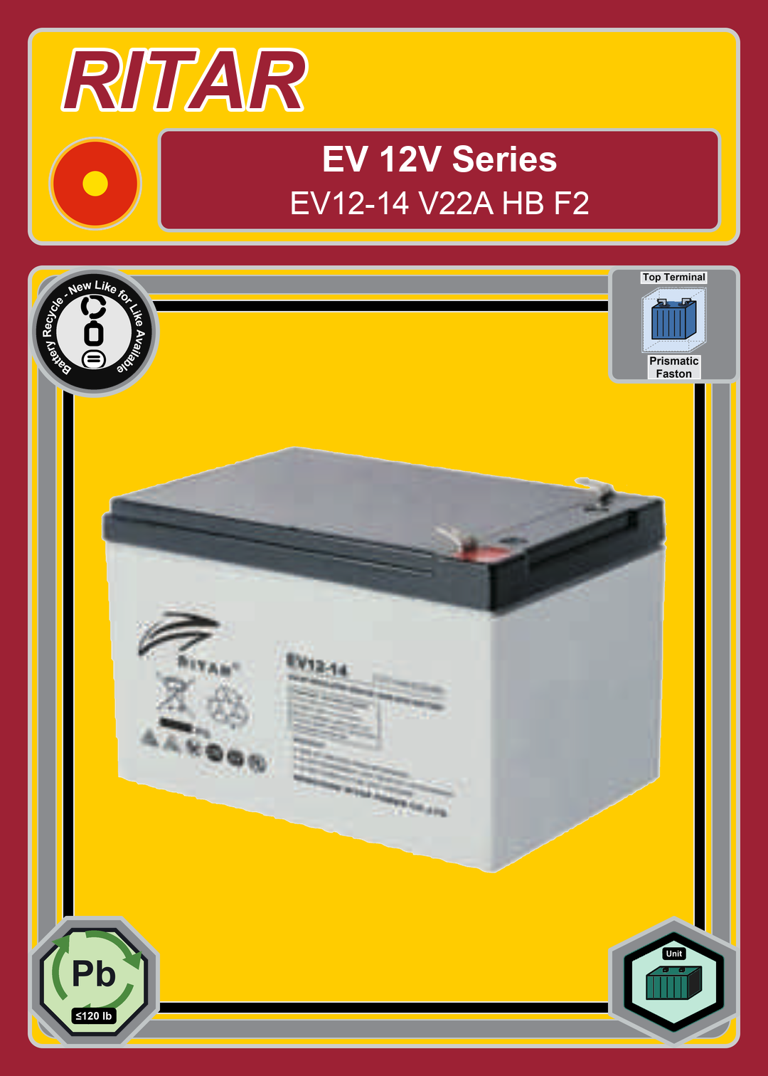 Battery Recycle Ritar EV Series EV12 14 V22A HB F2