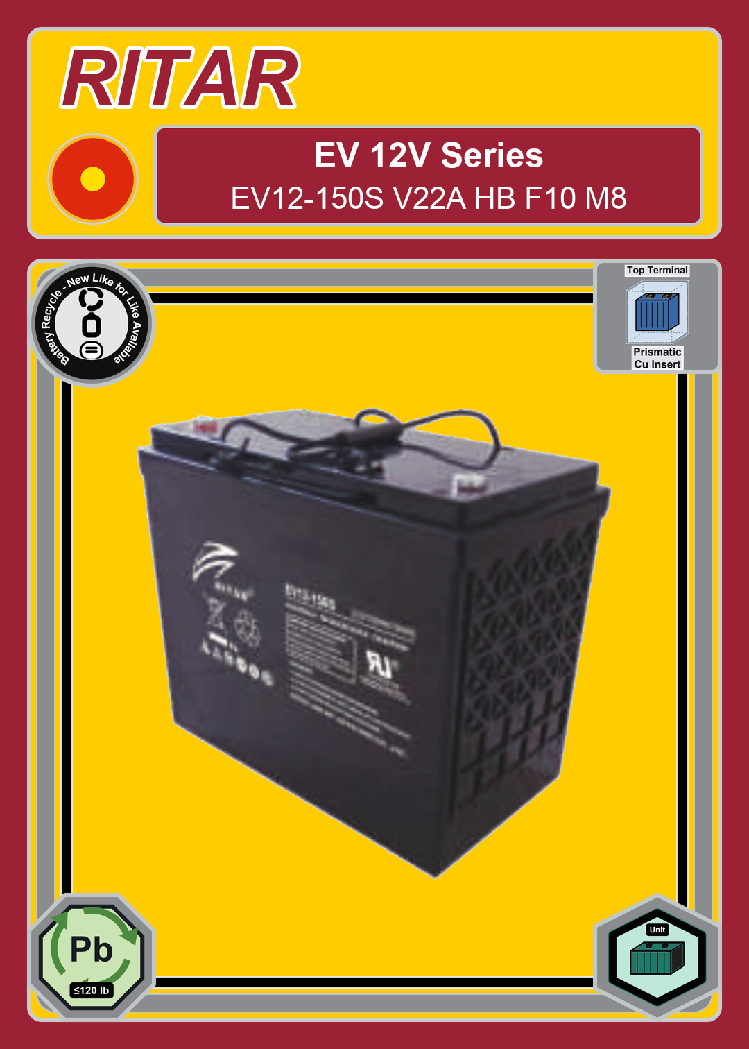 Battery Recycle Ritar EV Series EV12 150S V22A HB F10 M8