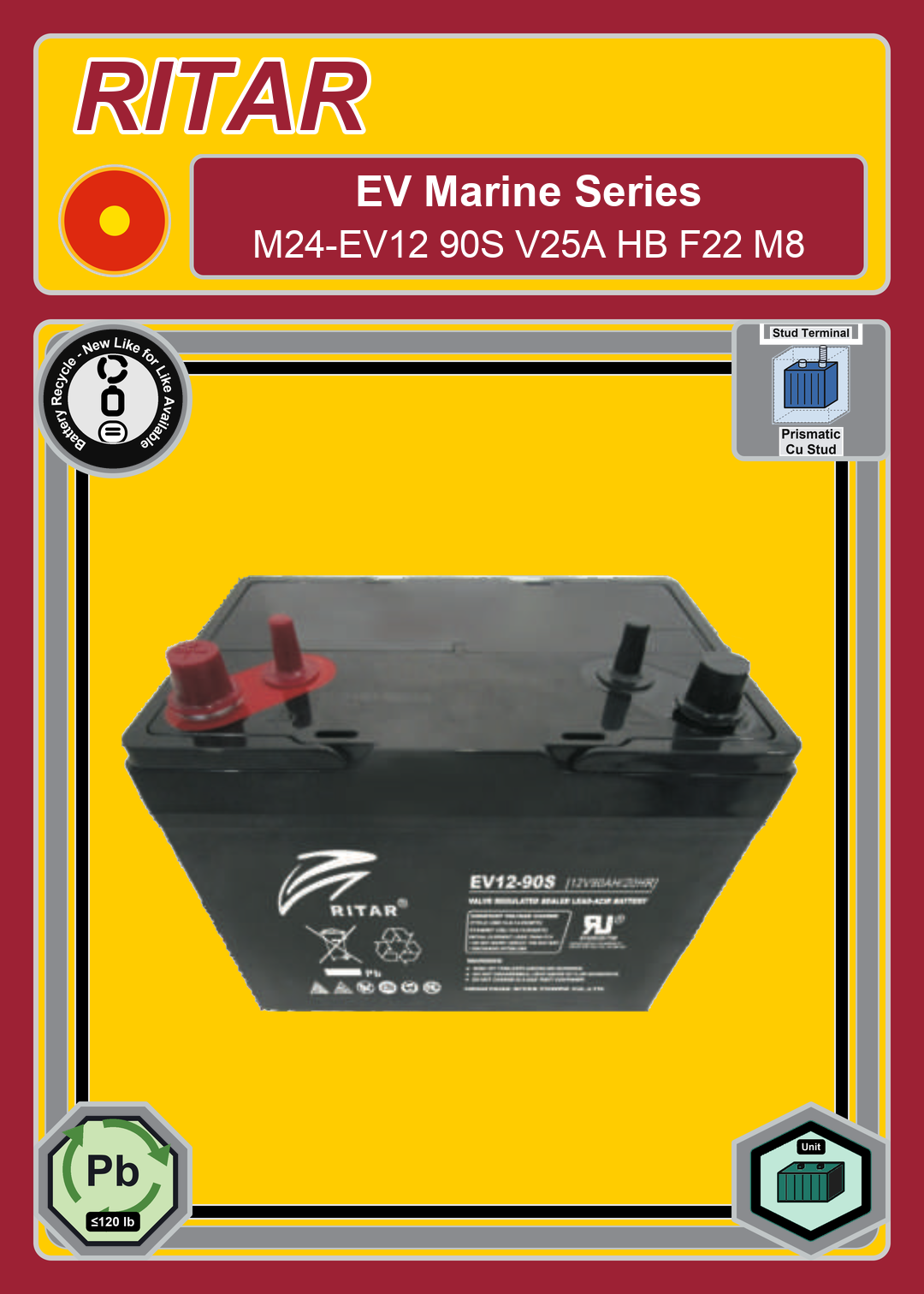 Battery Recycle Ritar EV Marine Series M24 EV12 90S V25A HB F22 M8