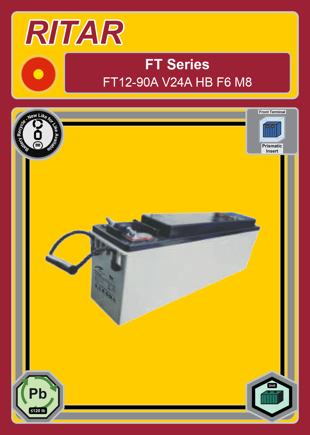 Battery Recycle Ritar FT Series FT12 90A V24A HB F6 M8