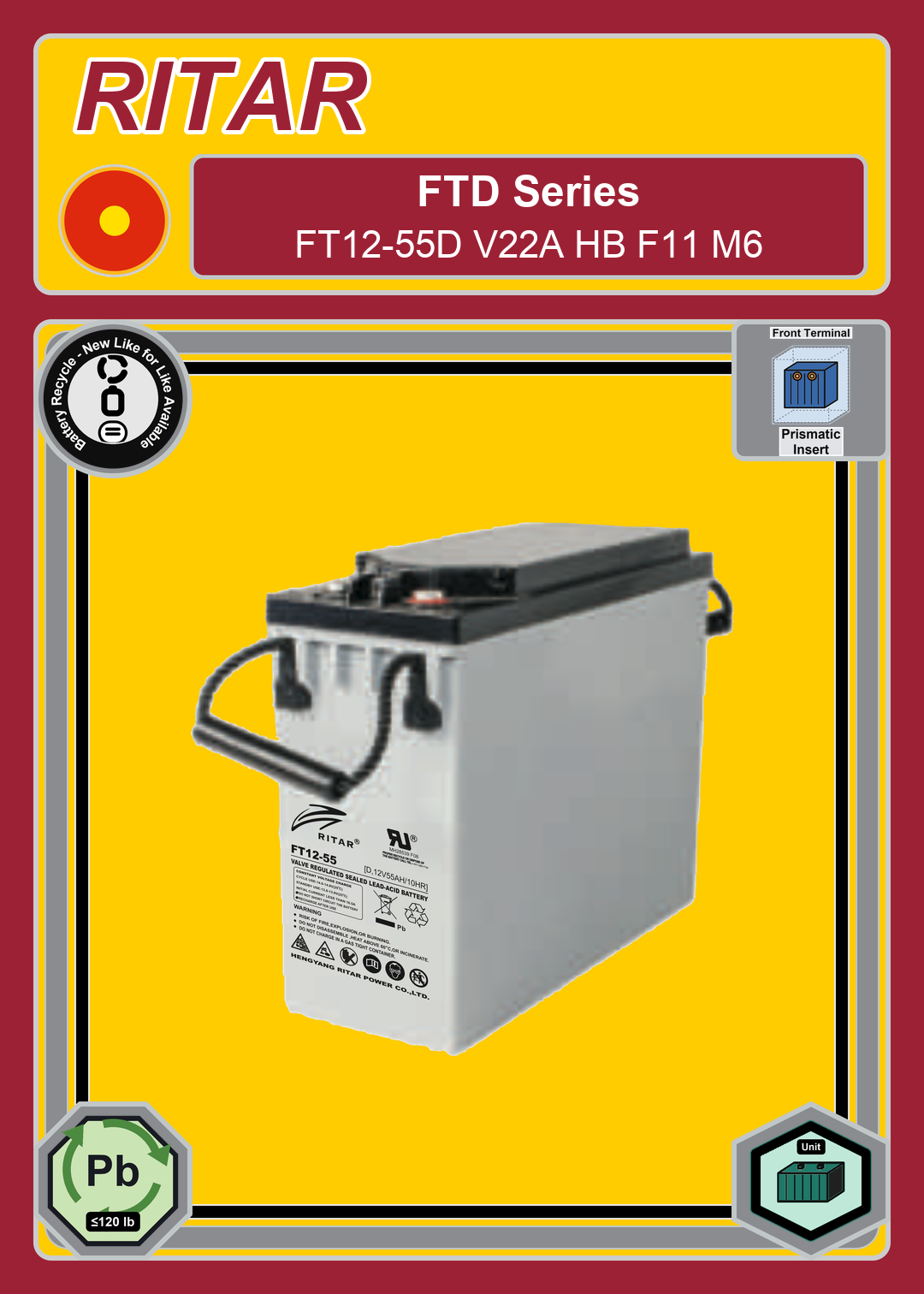 Battery Recycle Ritar FT D Series FT12 55D V22A HB F11 M6