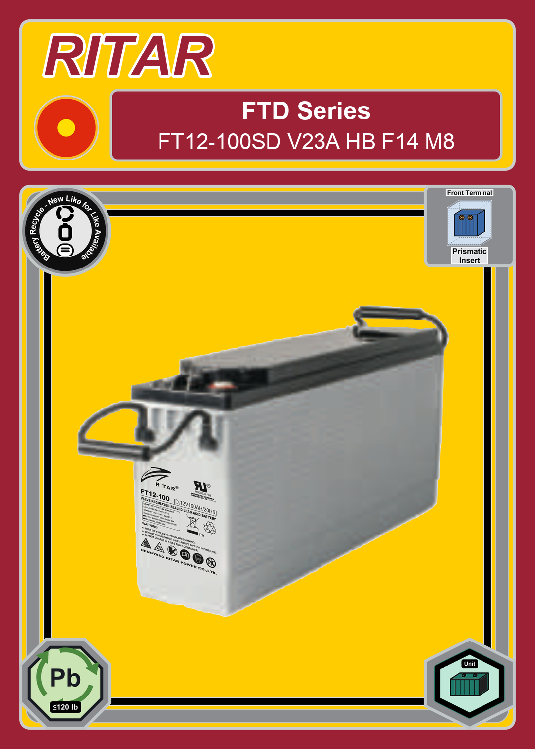 Battery Recycle Ritar FT D Series FT12 100SD V23A HB F14 M8