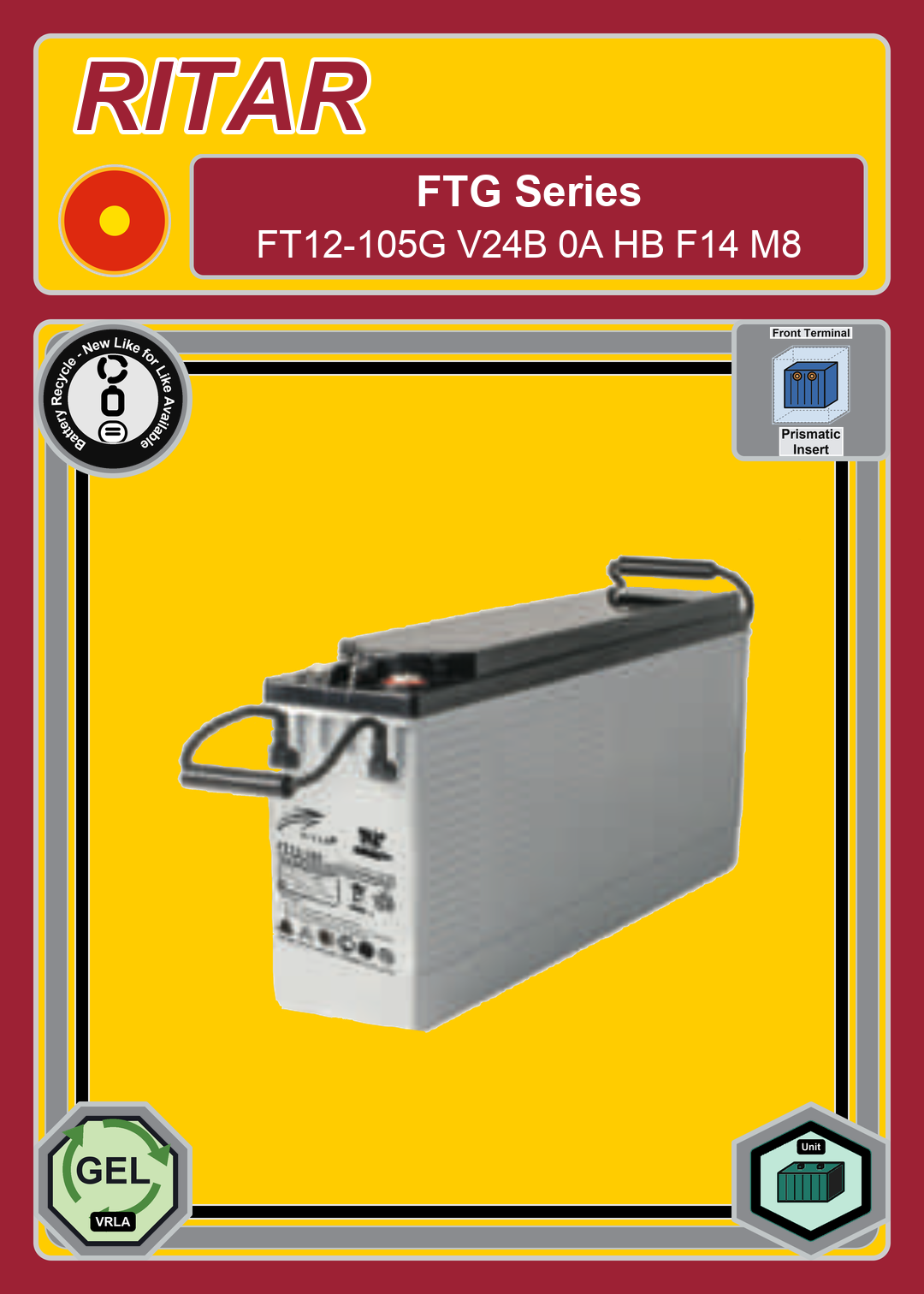 Battery Recycle Ritar FT G Series FT12 105G V24B 0A HB F14 M8