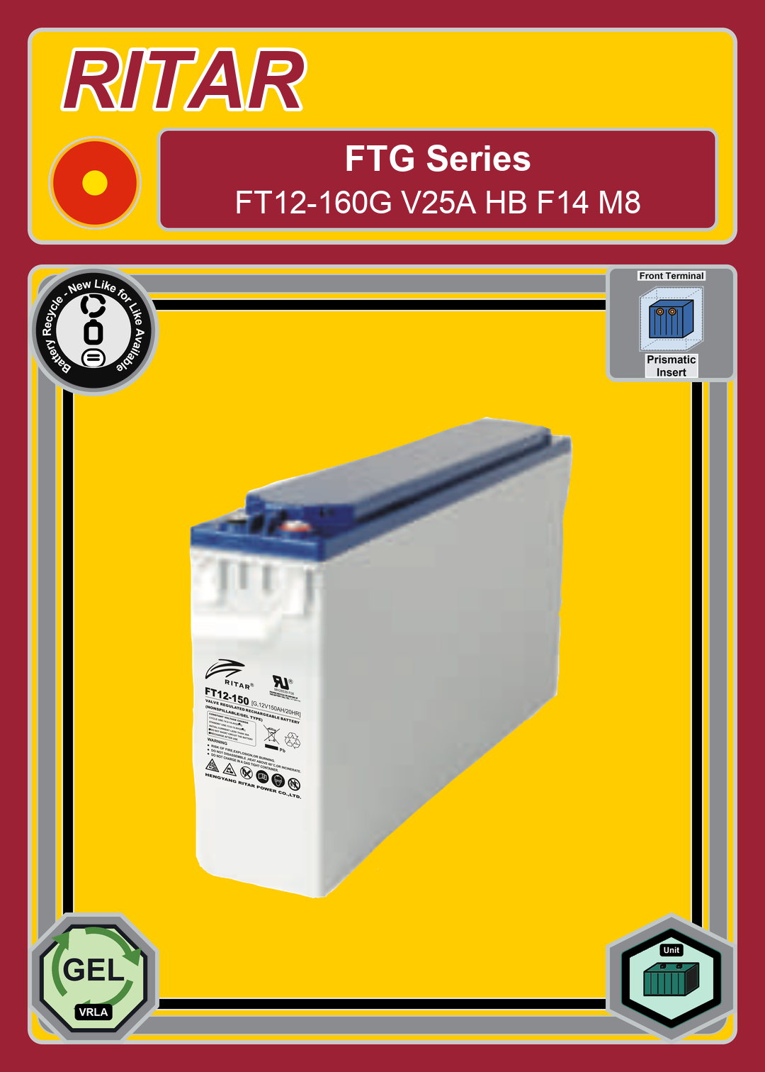 Battery Recycle Ritar FT G Series FT12 160G V25A HB F14 M8