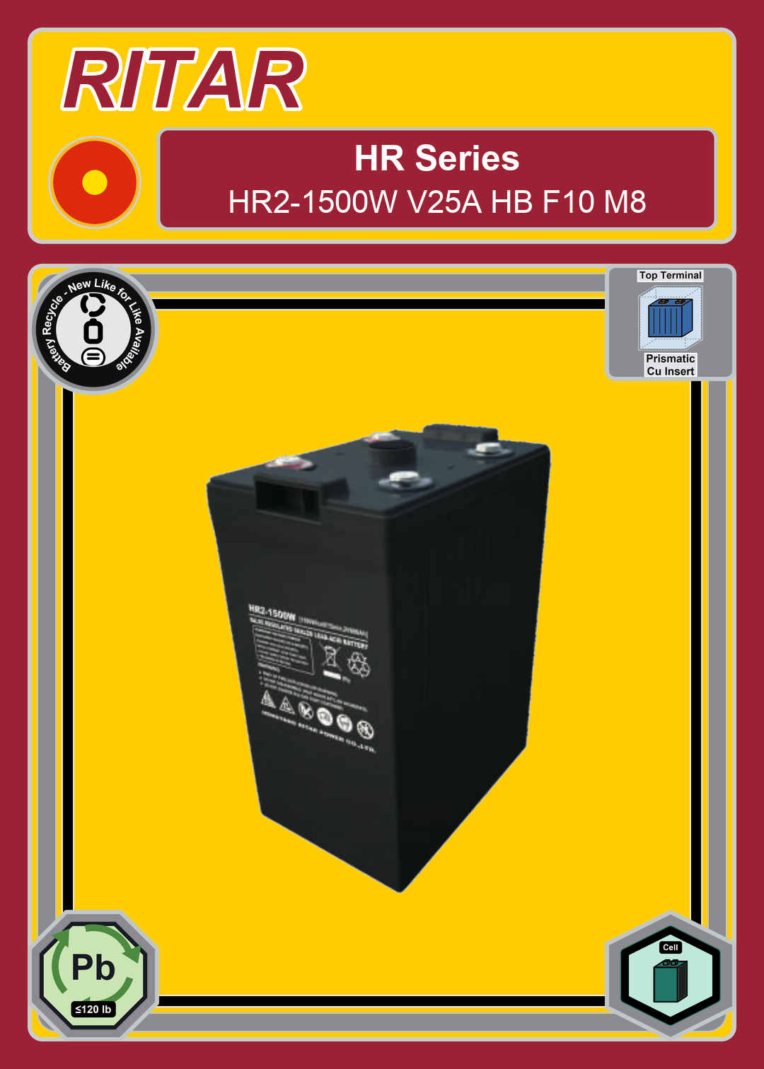 Battery Recycle Ritar HR Series HR2 1500W V25A HB F10 M8