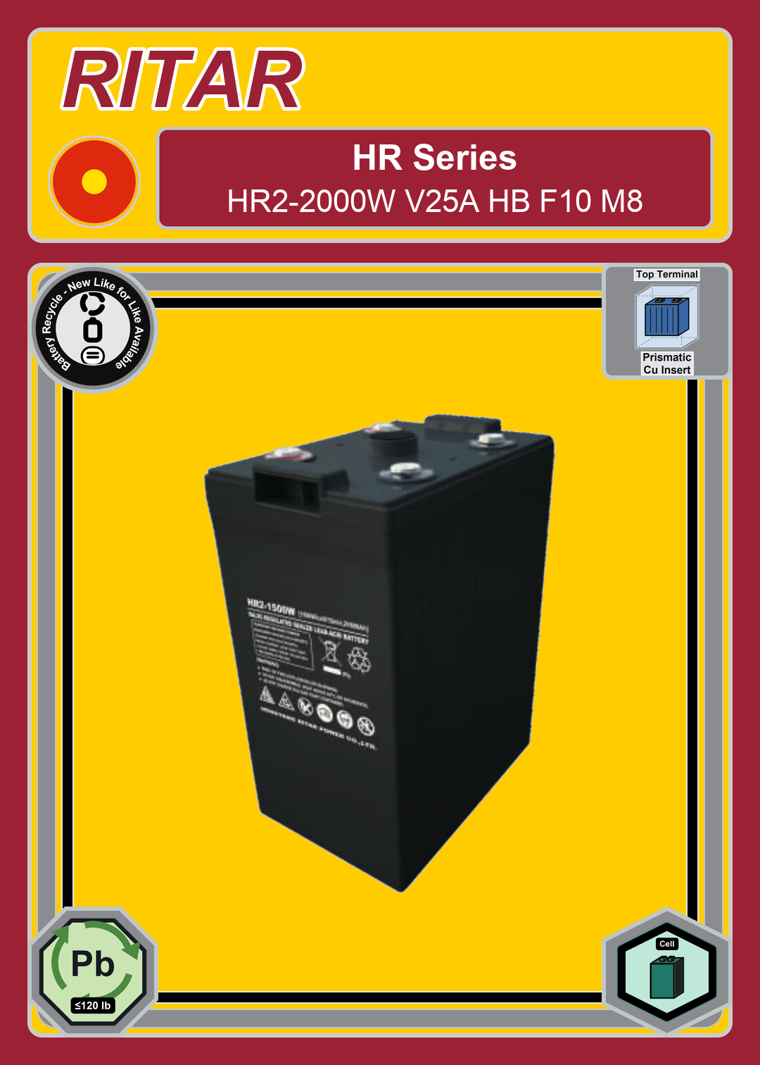 Battery Recycle Ritar HR Series HR2 2000W V25A HB F10 M8