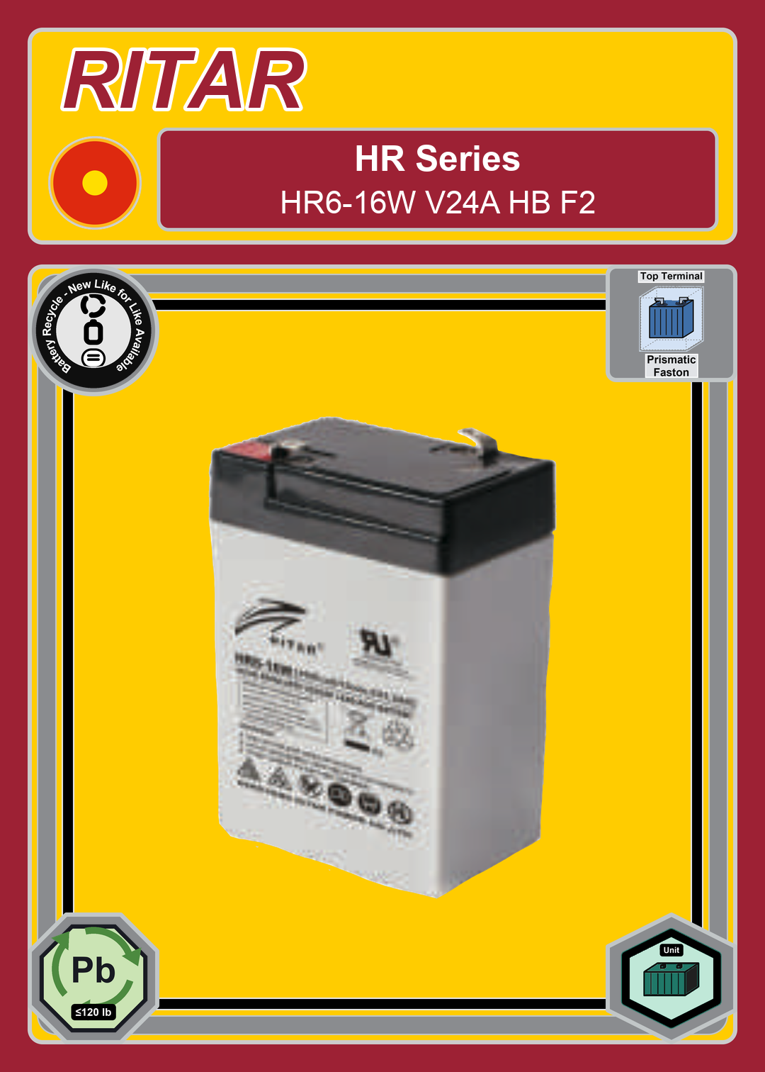 Battery Recycle Ritar HR Series HR6 16W V24A HB F2