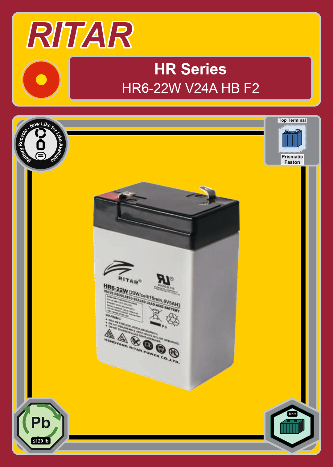 Battery Recycle Ritar HR Series HR6 22W V24A HB F2