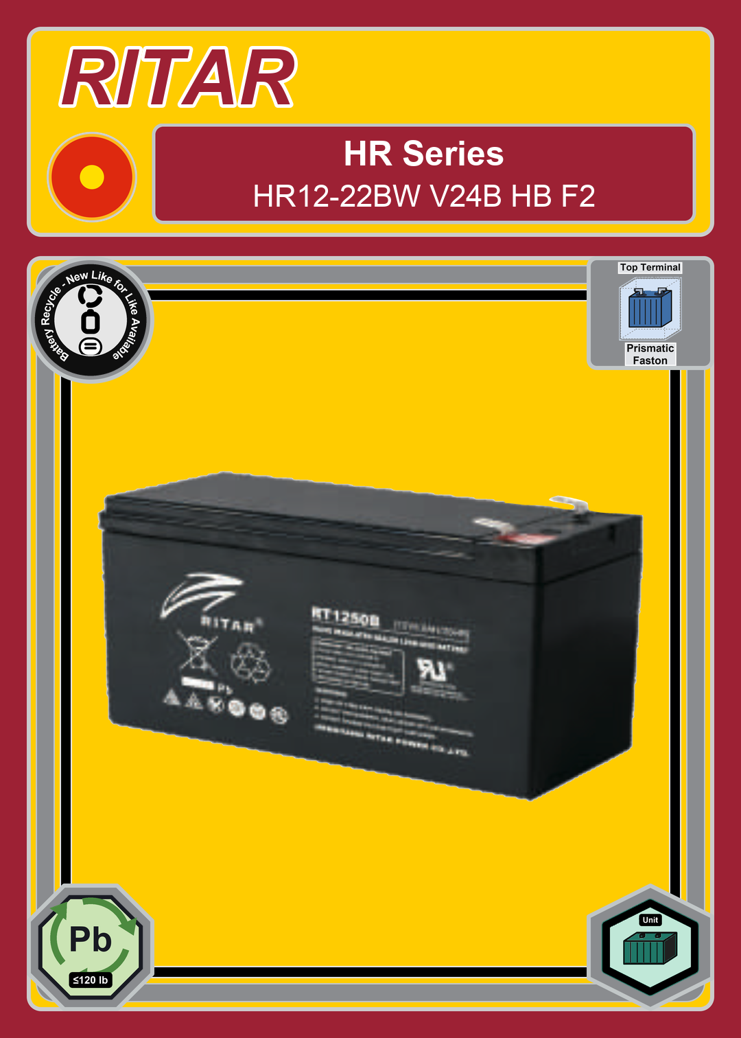 Battery Recycle Ritar HR Series HR12 22BW V24B HB F2