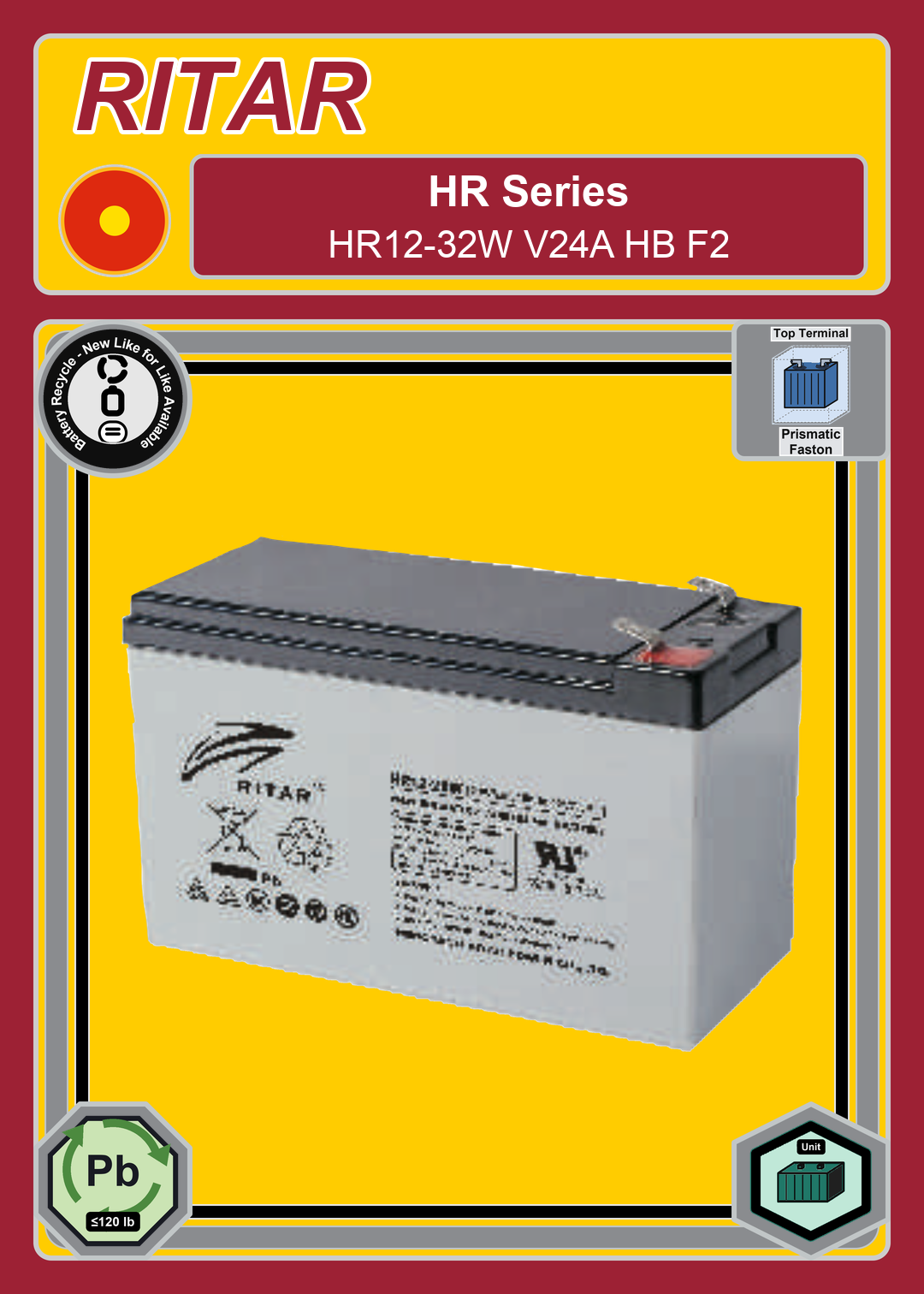 Battery Recycle Ritar HR Series HR12 32W V24A HB F2