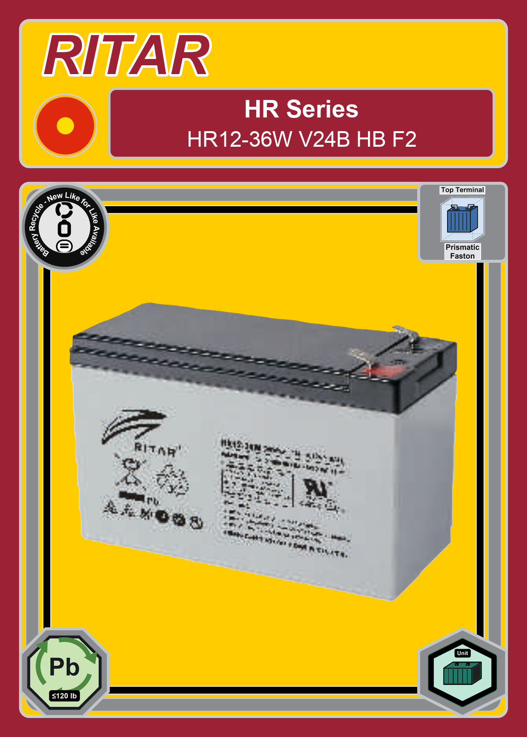 Battery Recycle Ritar HR Series HR12 36W V24B HB F2
