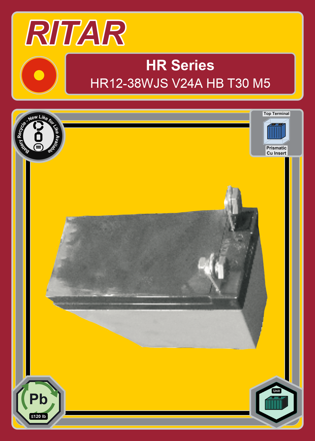Battery Recycle Ritar HR Series HR12 38WJS V24A HB T30 M5