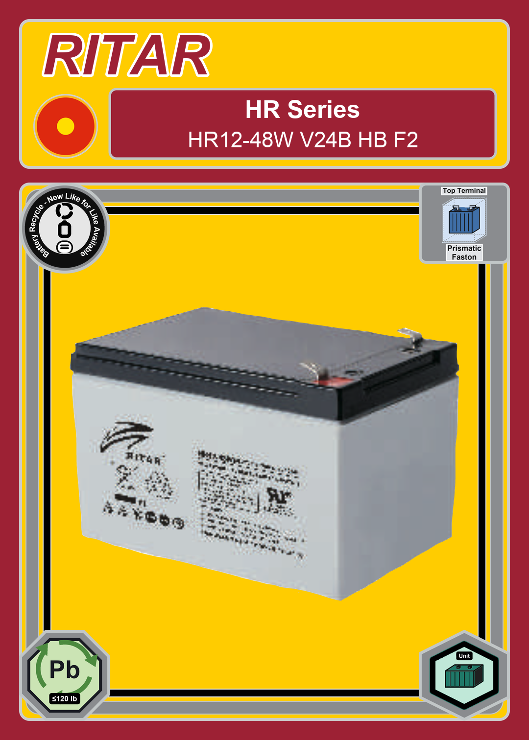 Battery Recycle Ritar HR Series HR12 48W V24B HB F2
