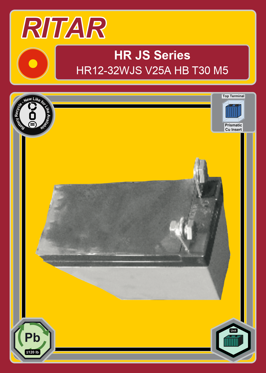 Battery Recycle Ritar HR JS Series HR12 32WJS V25A HB T30 M5