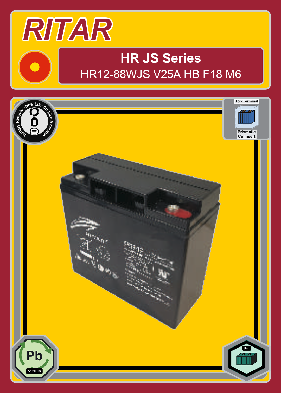 Battery Recycle Ritar HR JS Series HR12 88WJS V25A HB F18 M6