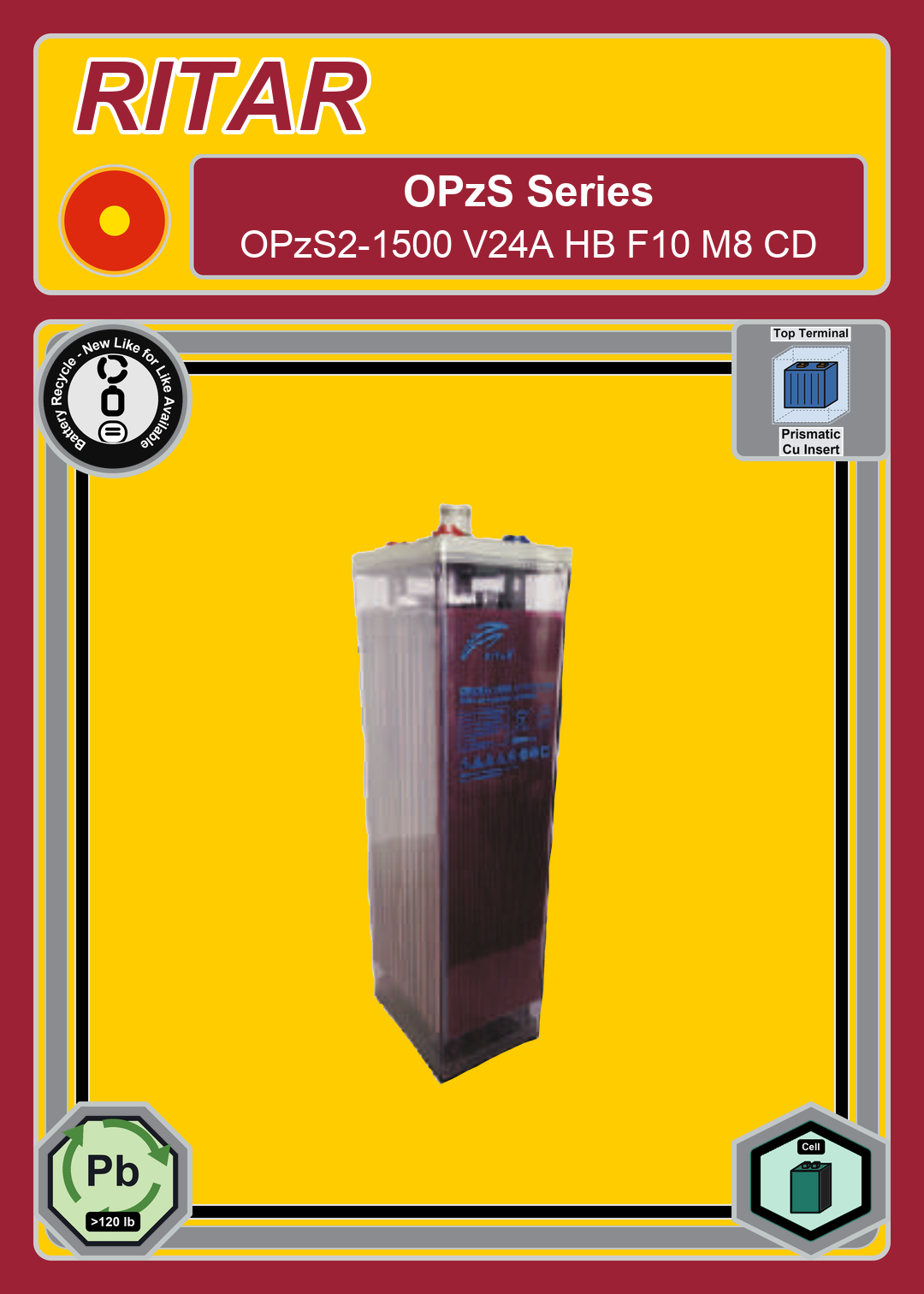 Battery Recycle Ritar OPzS Series OPzS2 1500 V24A HB F10 M8 CD