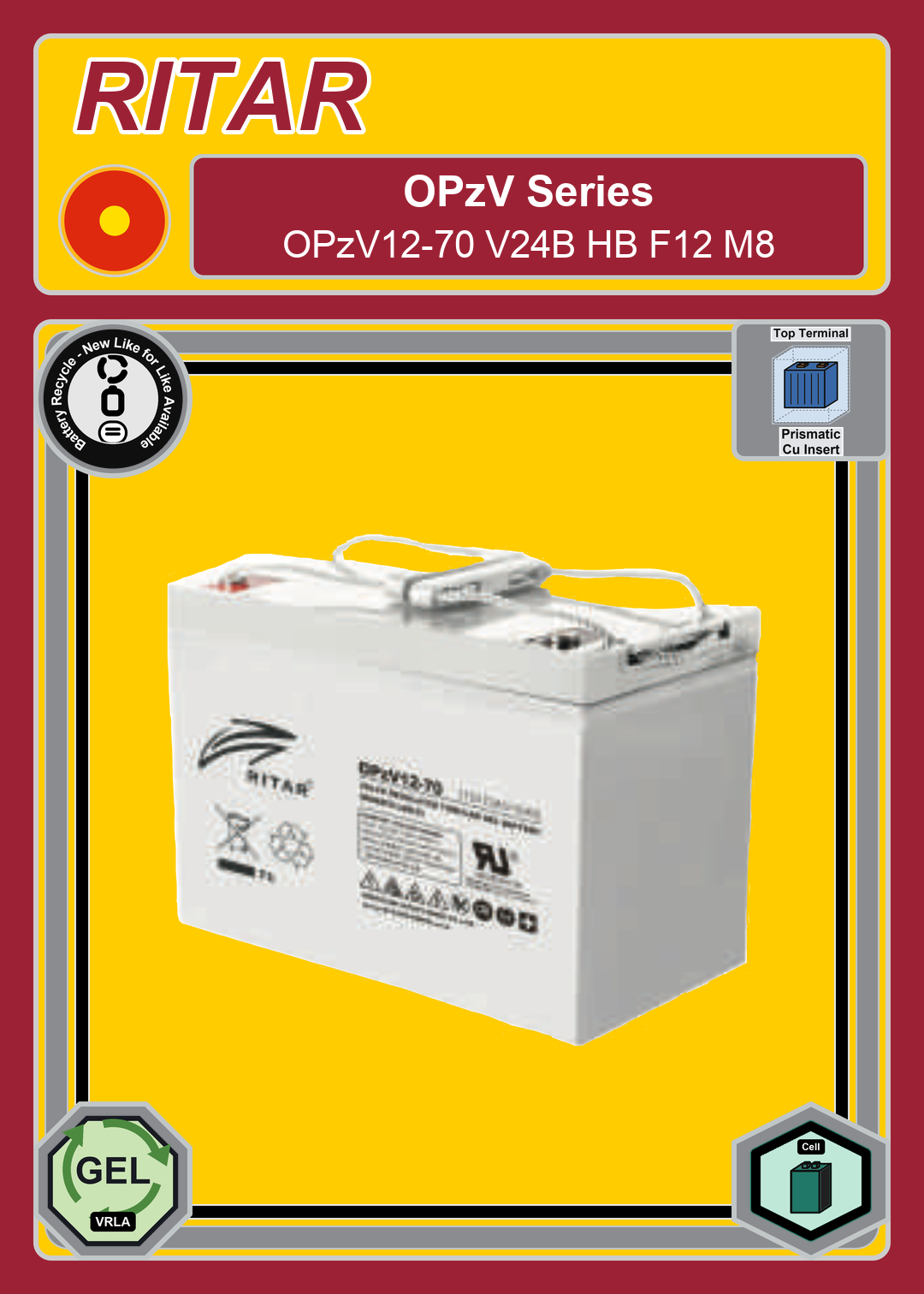 Battery Recycle Ritar OPzV Series OPzV12 70 V24B HB F12 M8