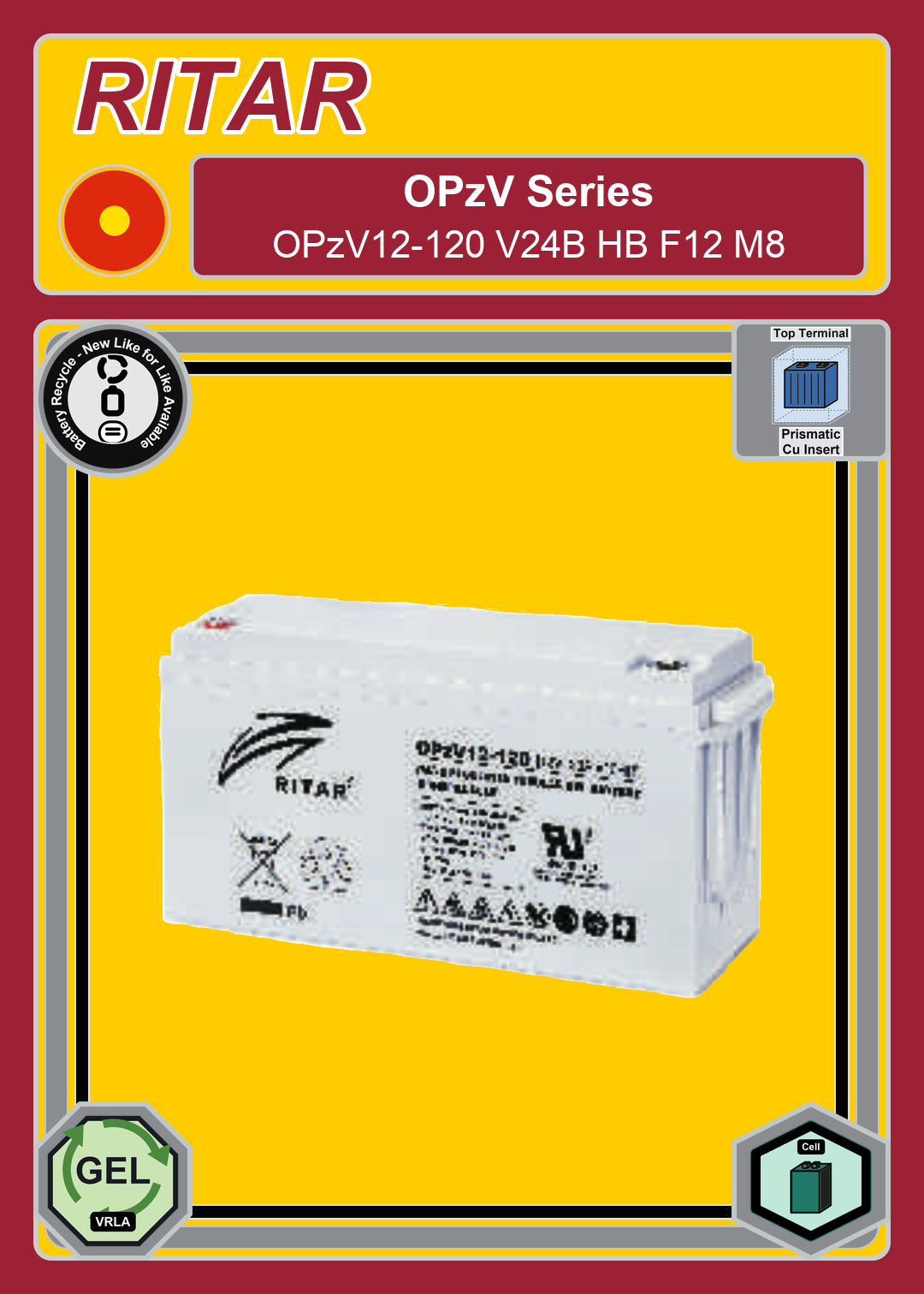 Battery Recycle Ritar OPzV Series OPzV12 120 V24B HB F12 M8