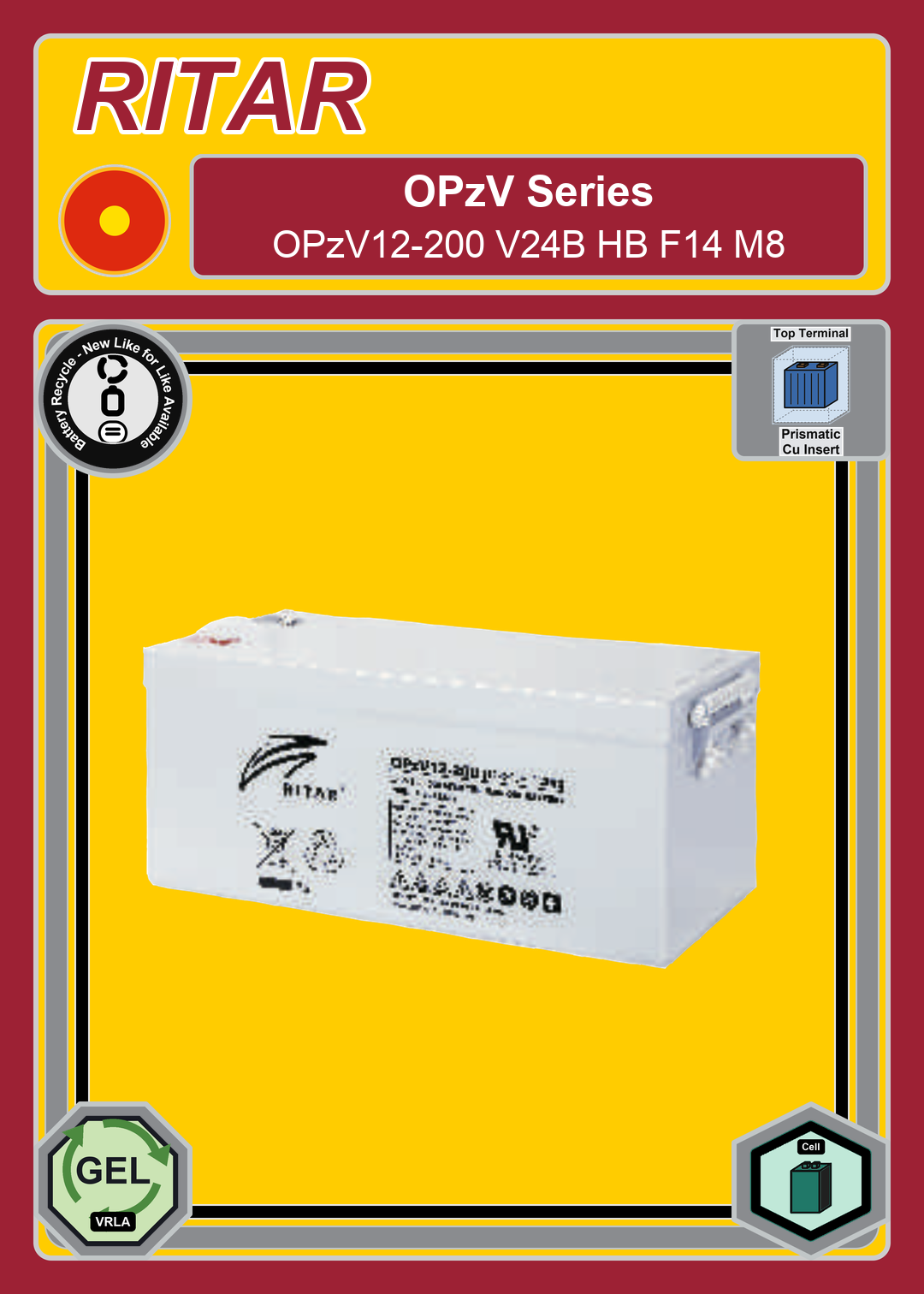 Battery Recycle Ritar OPzV Series OPzV12 200 V24B HB F14 M8
