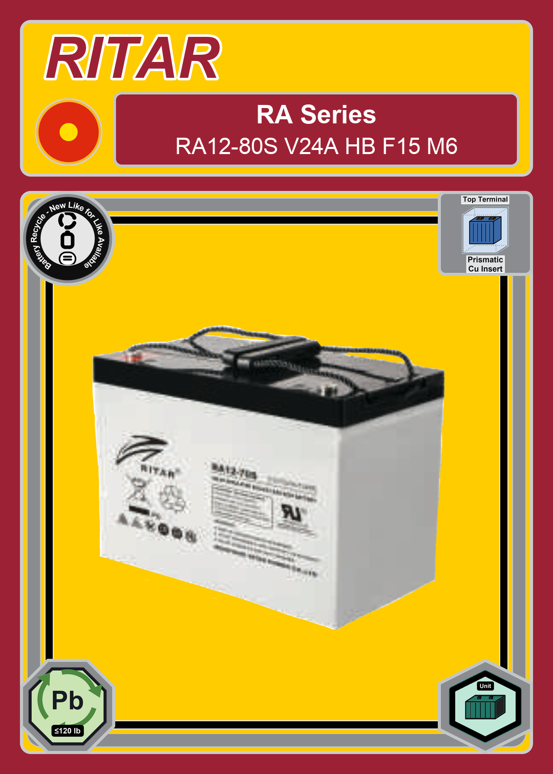 Battery Recycle Ritar RA Series RA12 80S V24A HB F15 M6