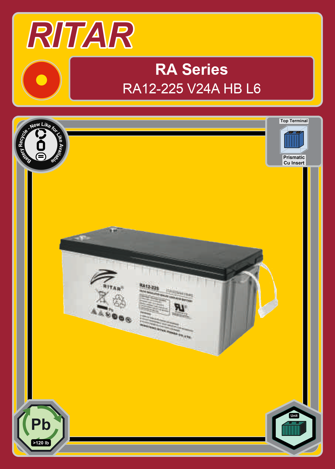Battery Recycle Ritar RA Series RA12 225 V24A HB L6