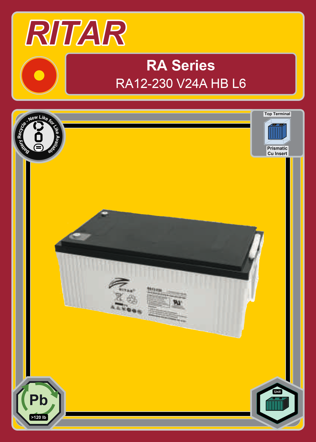 Battery Recycle Ritar RA Series RA12 230 V24A HB L6