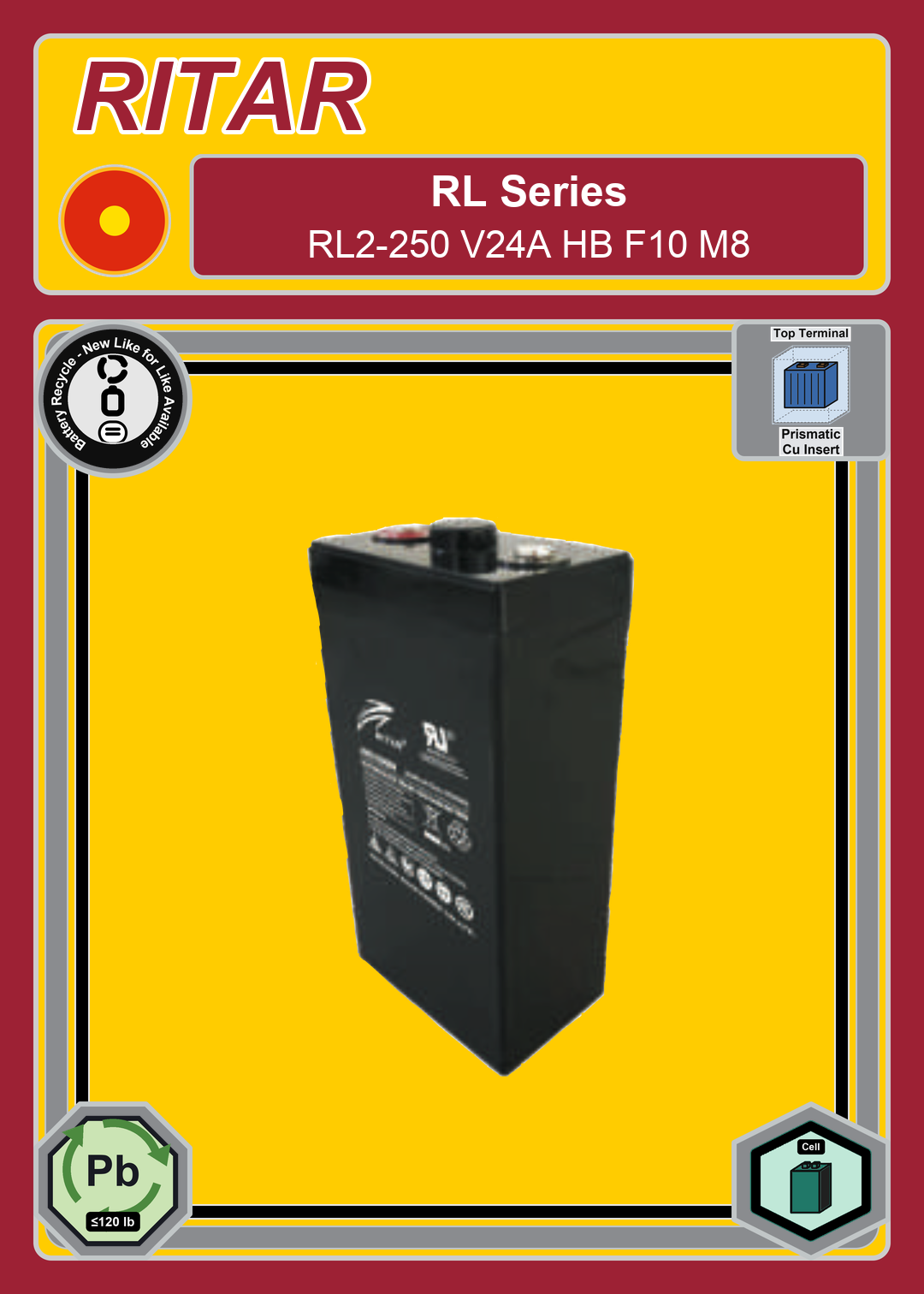 Battery Recycle Ritar RL Series RL2 250 V24A HB F10 M8