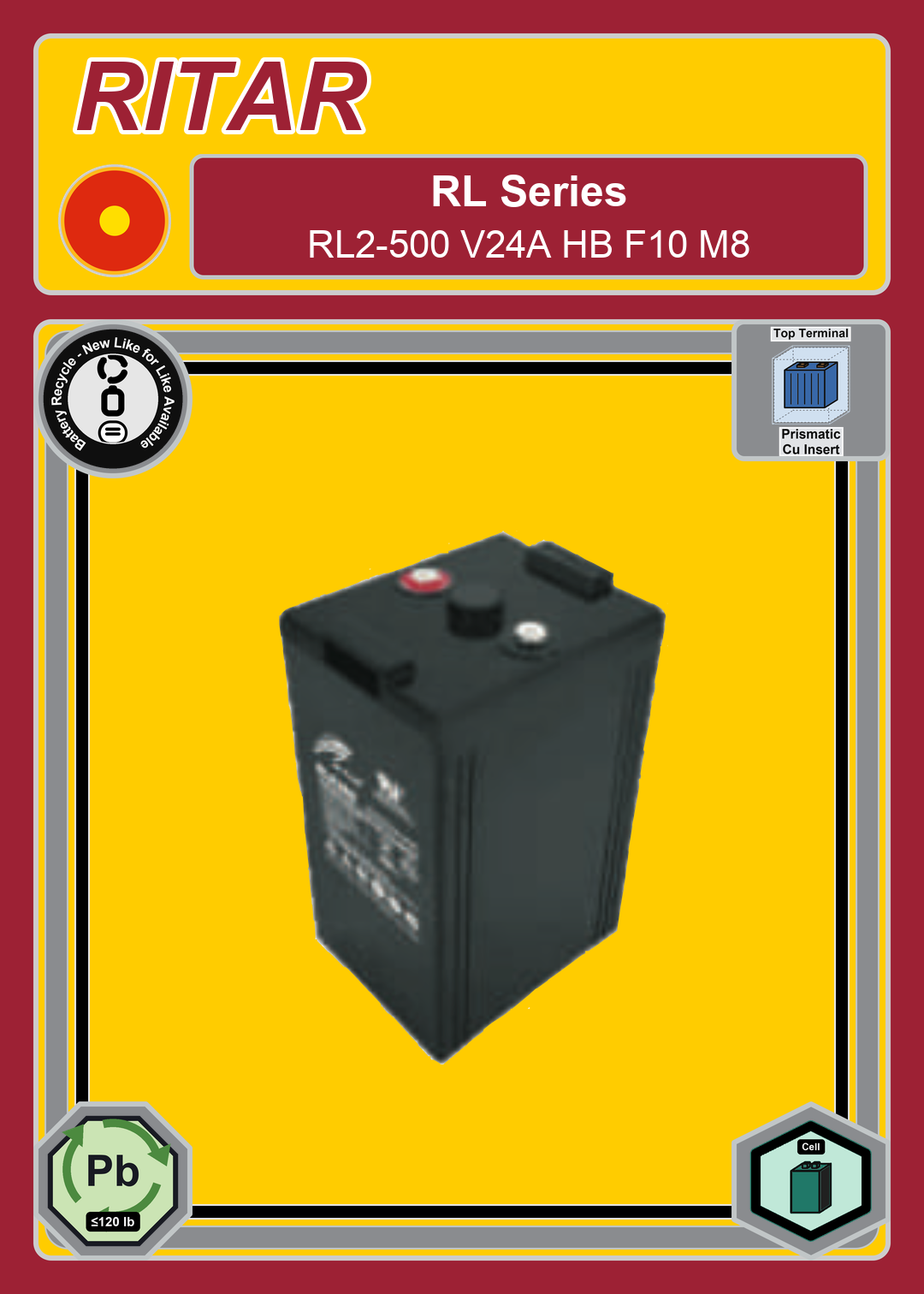Battery Recycle Ritar RL Series RL2 500 V24A HB F10 M8