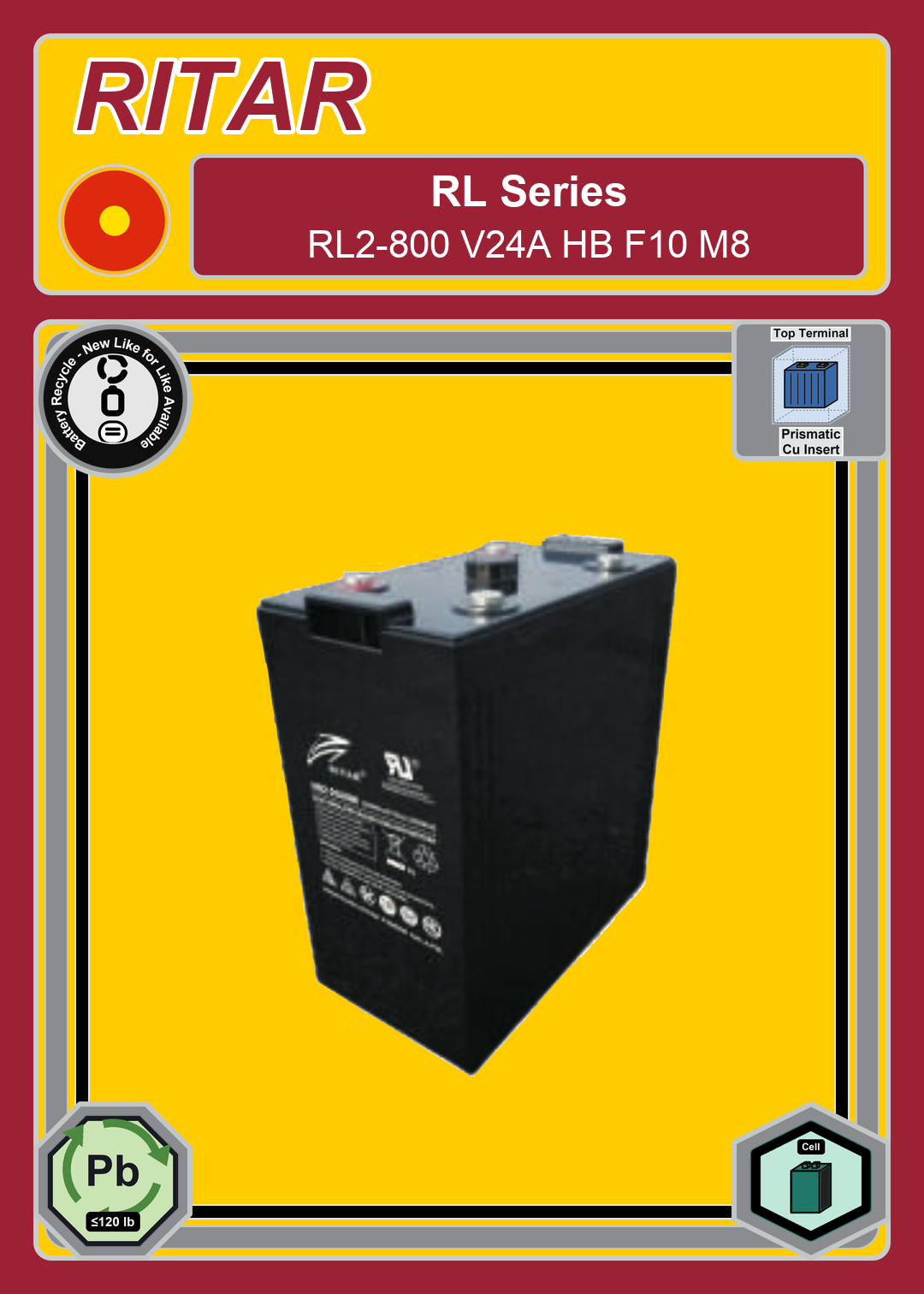 Battery Recycle Ritar RL Series RL2 800 V24A HB F10 M8