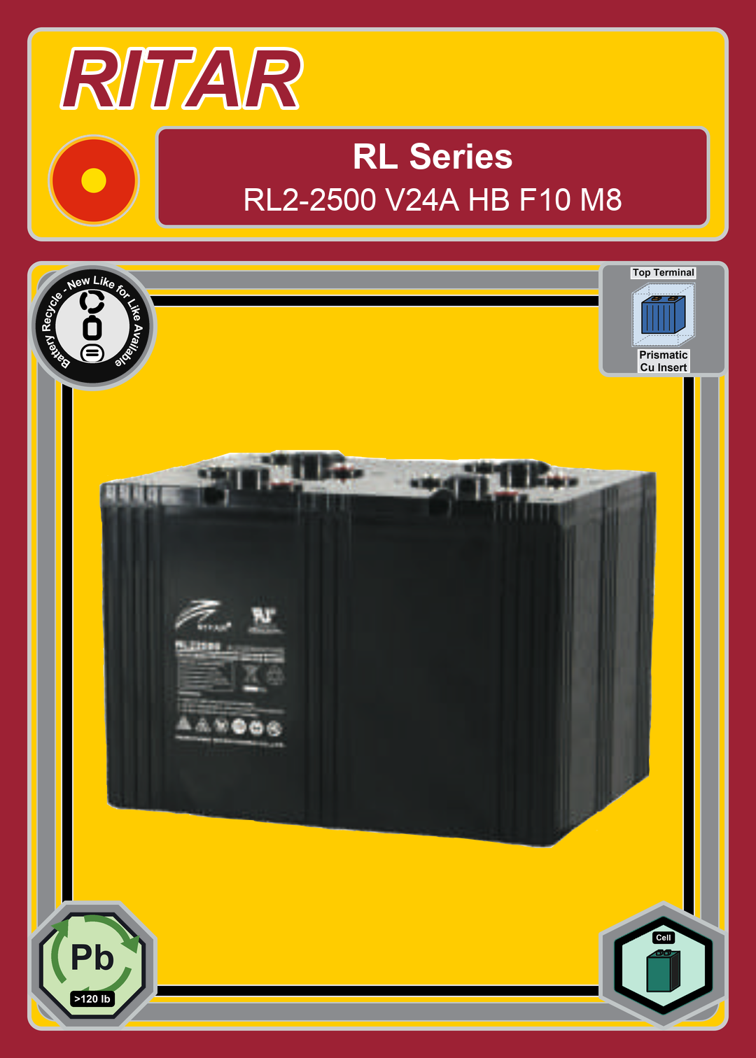 Battery Recycle Ritar RL Series RL2 2500 V24A HB F10 M8