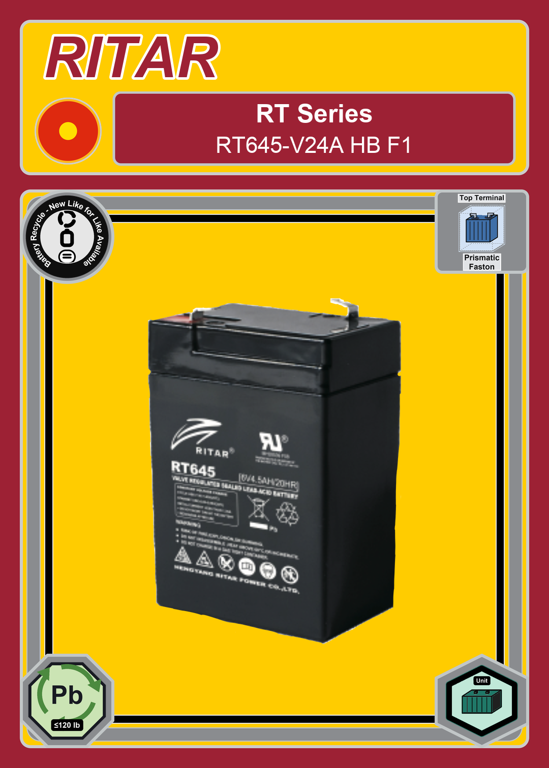 Battery Recycle Ritar RT Series RT645 V24A HB F1