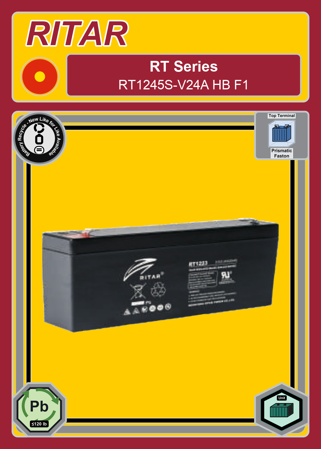 Battery Recycle Ritar RT Series RT1245S V24A HB F1