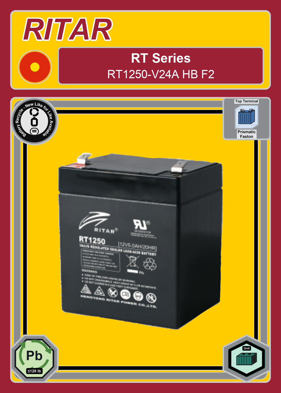 Battery Recycle Ritar RT Series RT1250 V24A HB F2
