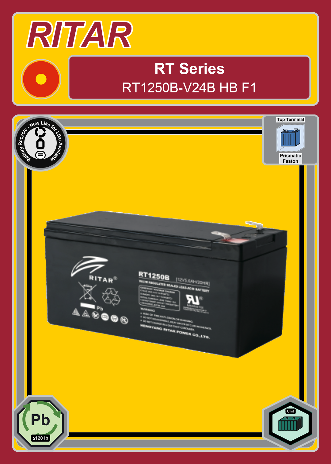Battery Recycle Ritar RT Series RT1250B V24B HB F1