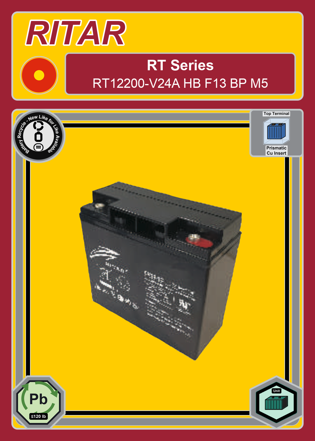 Battery Recycle Ritar RT Series RT12200 V24A HB F13 BP M5