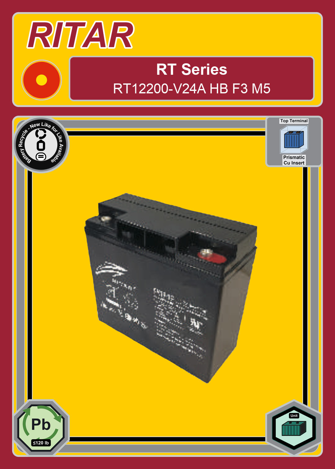 Battery Recycle Ritar RT Series RT12200 V24A HB F3 M5