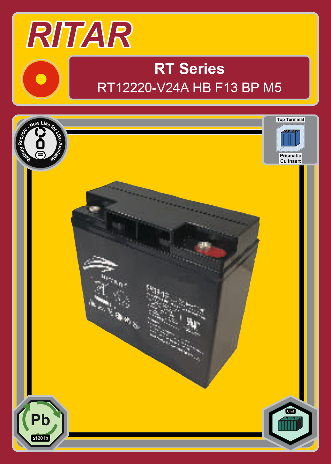 Battery Recycle Ritar RT Series RT12220 V24A HB F13 BP M5