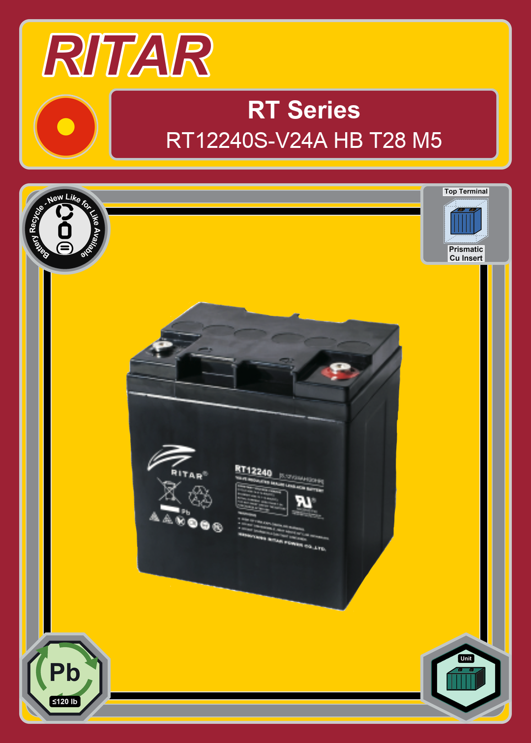 Battery Recycle Ritar RT Series RT12240S V24A HB T28 M5