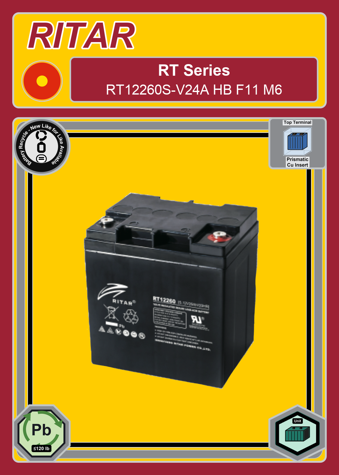Battery Recycle Ritar RT Series RT12260S V24A HB F11 M6