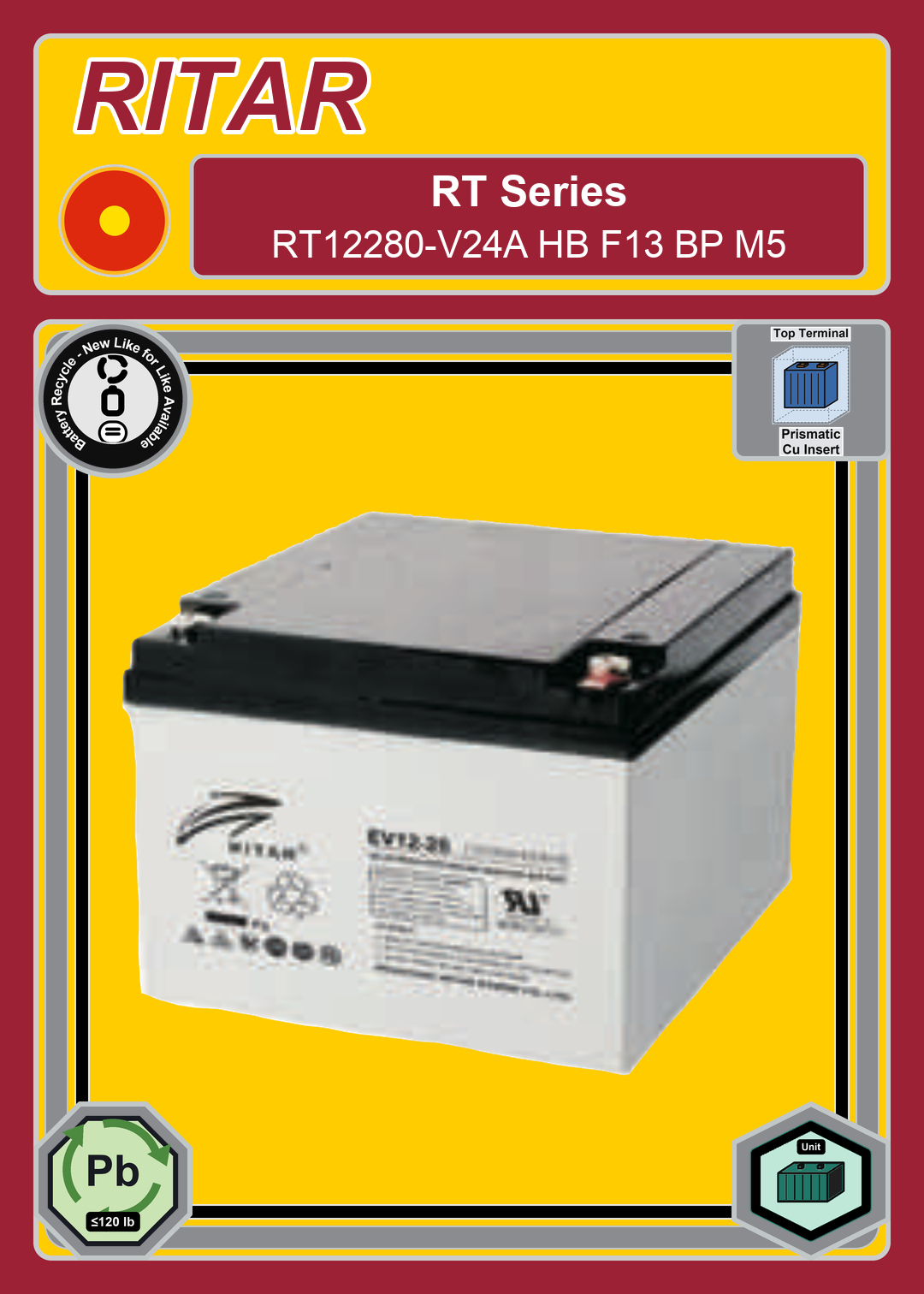 Battery Recycle Ritar RT Series RT12280 V24A HB F13 BP M5
