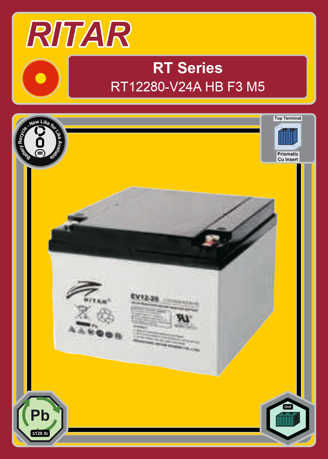Battery Recycle Ritar RT Series RT12280 V24A HB F3 M5