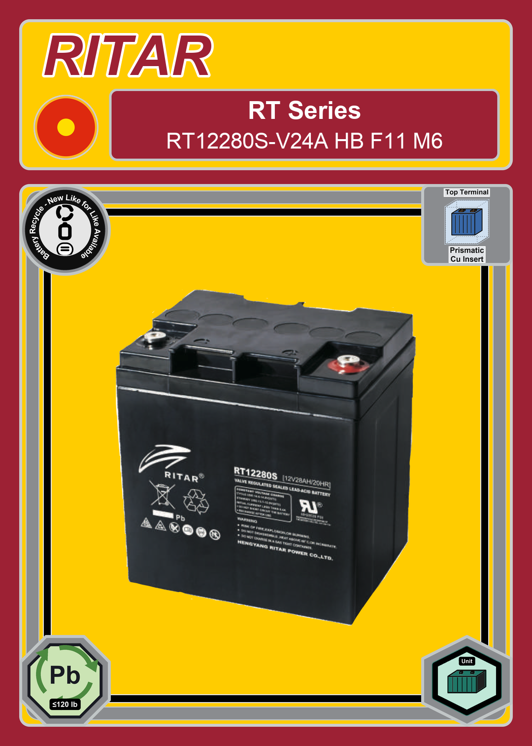 Battery Recycle Ritar RT Series RT12280S V24A HB F11 M6