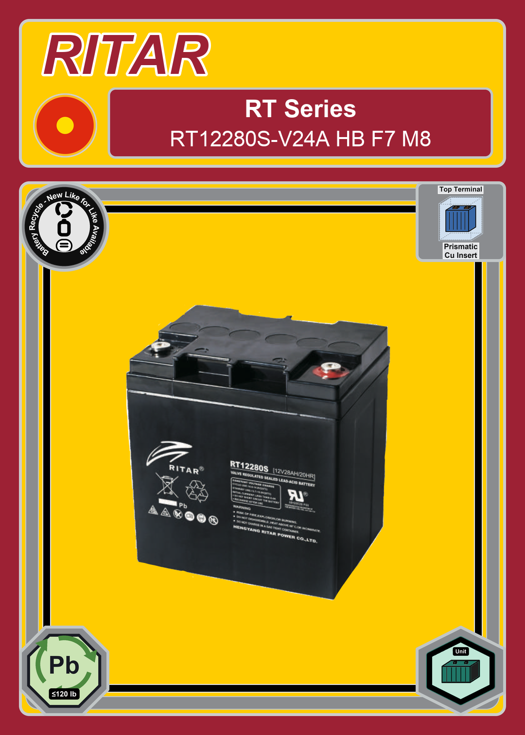 Battery Recycle Ritar RT Series RT12280S V24A HB F7 M8