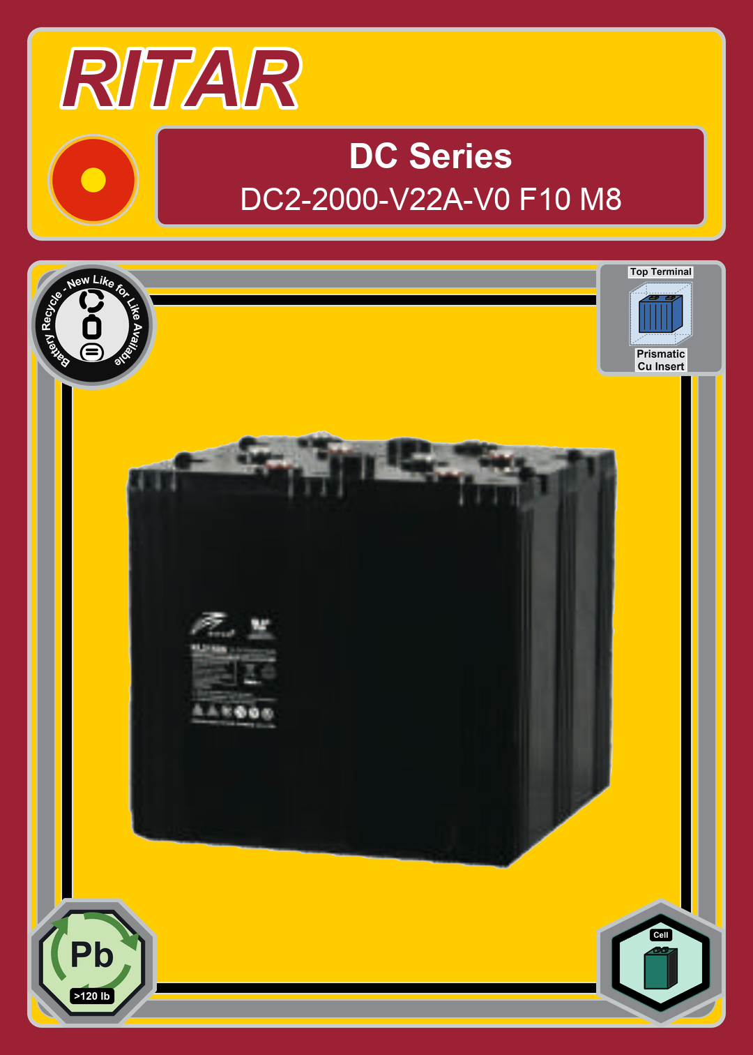 Battery Recycle Ritar DC Series DC2 2000 V22A V0 F10 M8