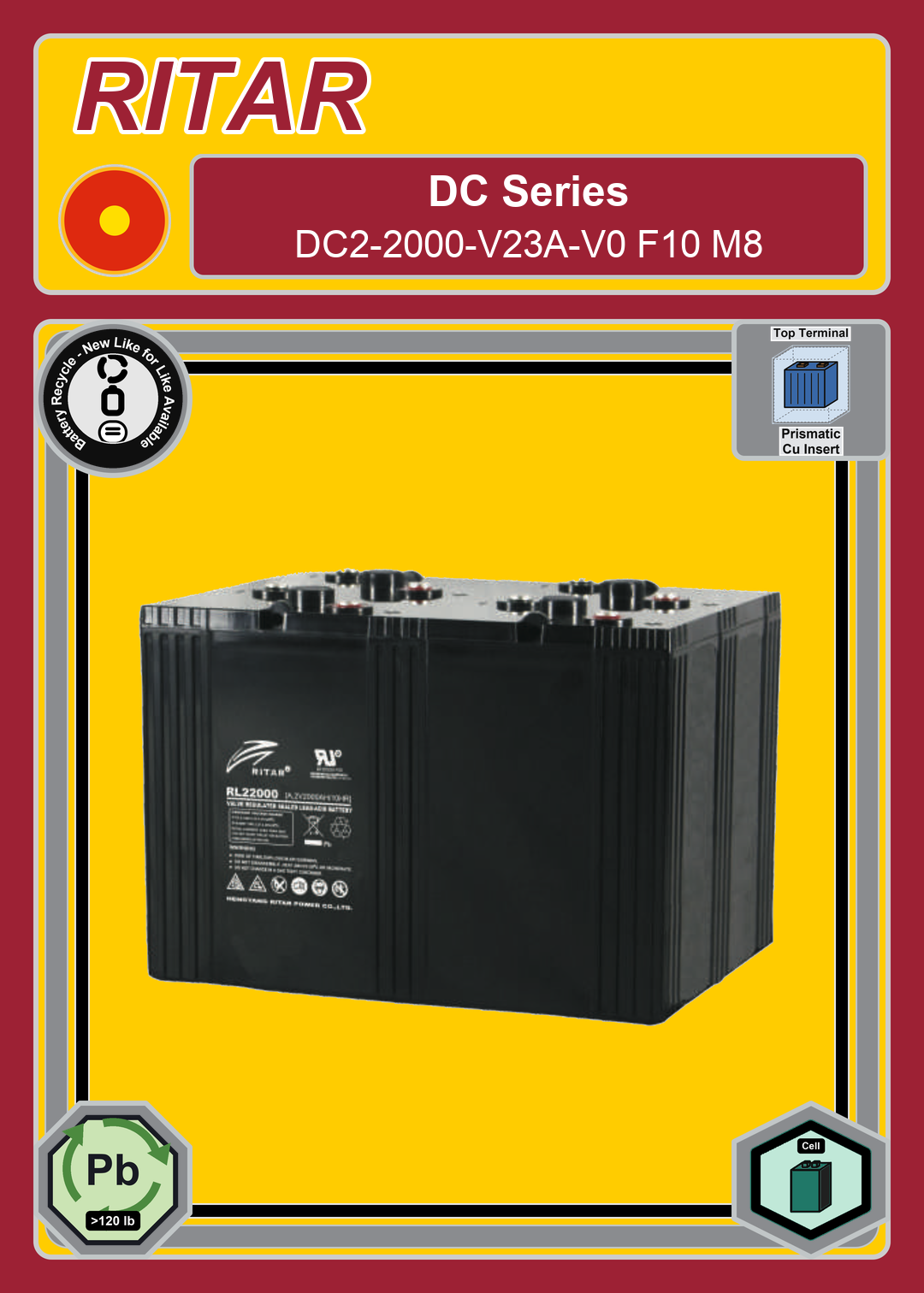 Battery Recycle Ritar DC Series DC2 2000 V23A V0 F10 M8
