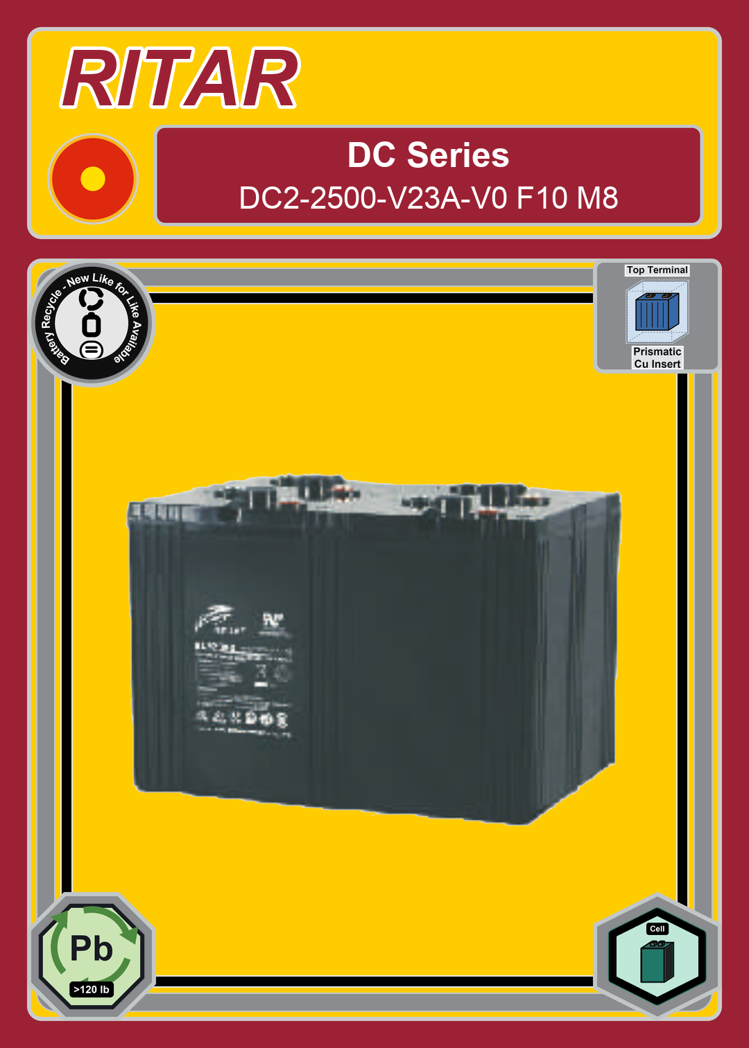 Battery Recycle Ritar DC Series DC2 2500 V23A V0 F10 M8