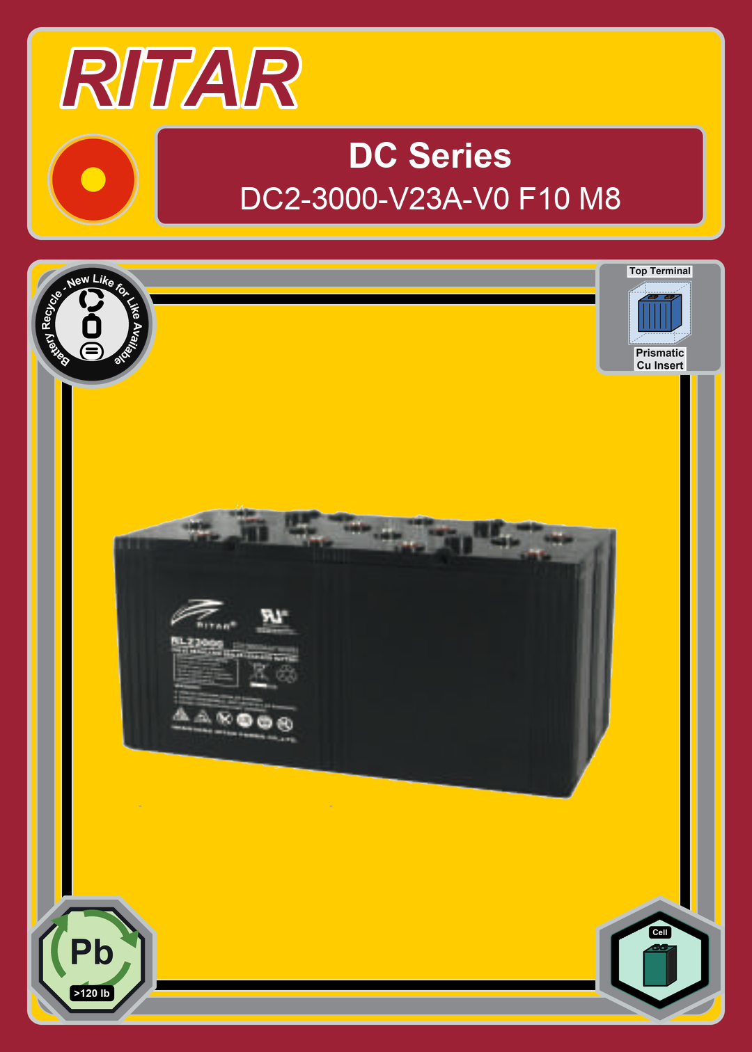 Battery Recycle Ritar DC Series DC2 3000 V23A V0 F10 M8